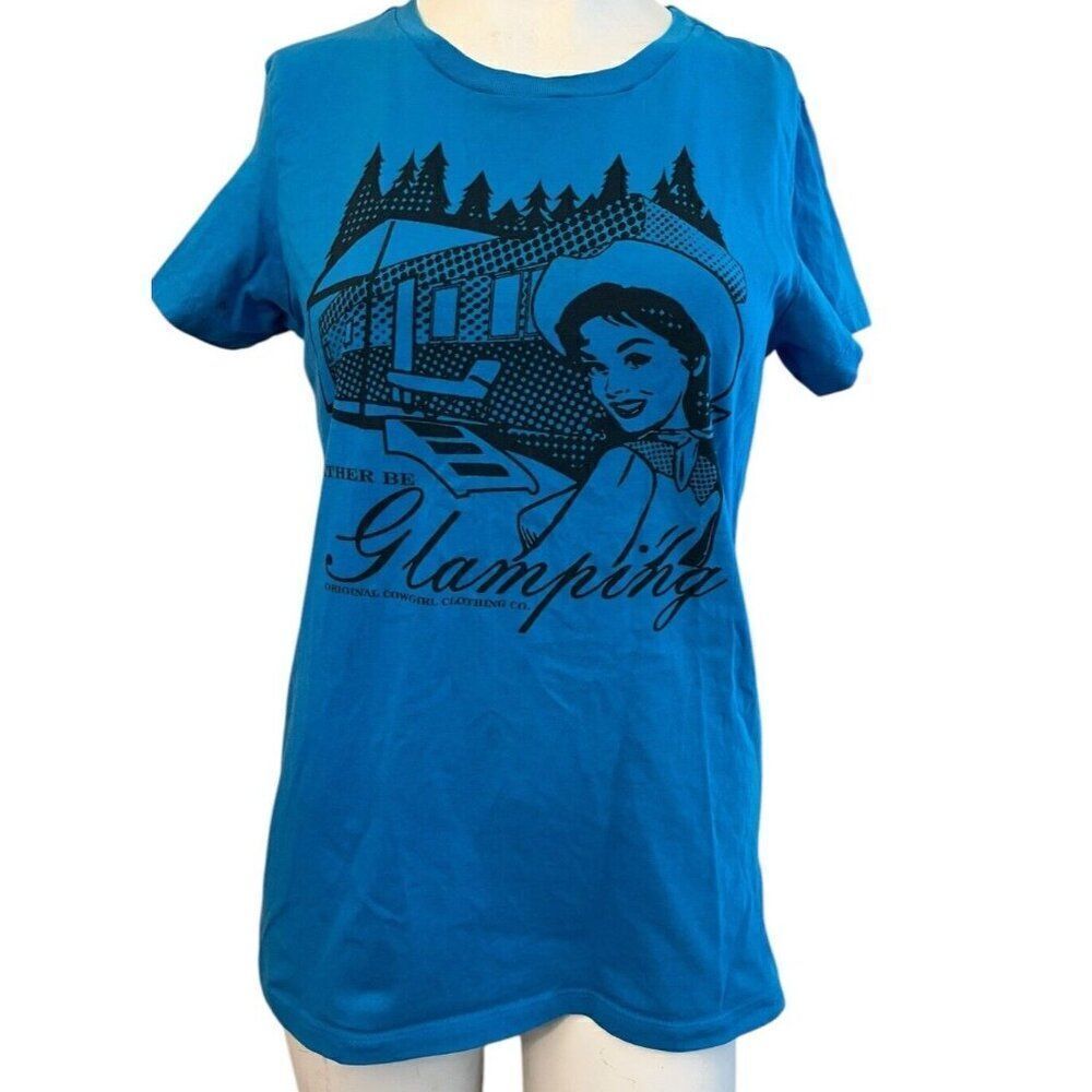 Ladies Medium I'd Rather Be Glamping T Shirt Cowgirl Camping Retro Graphic Tee